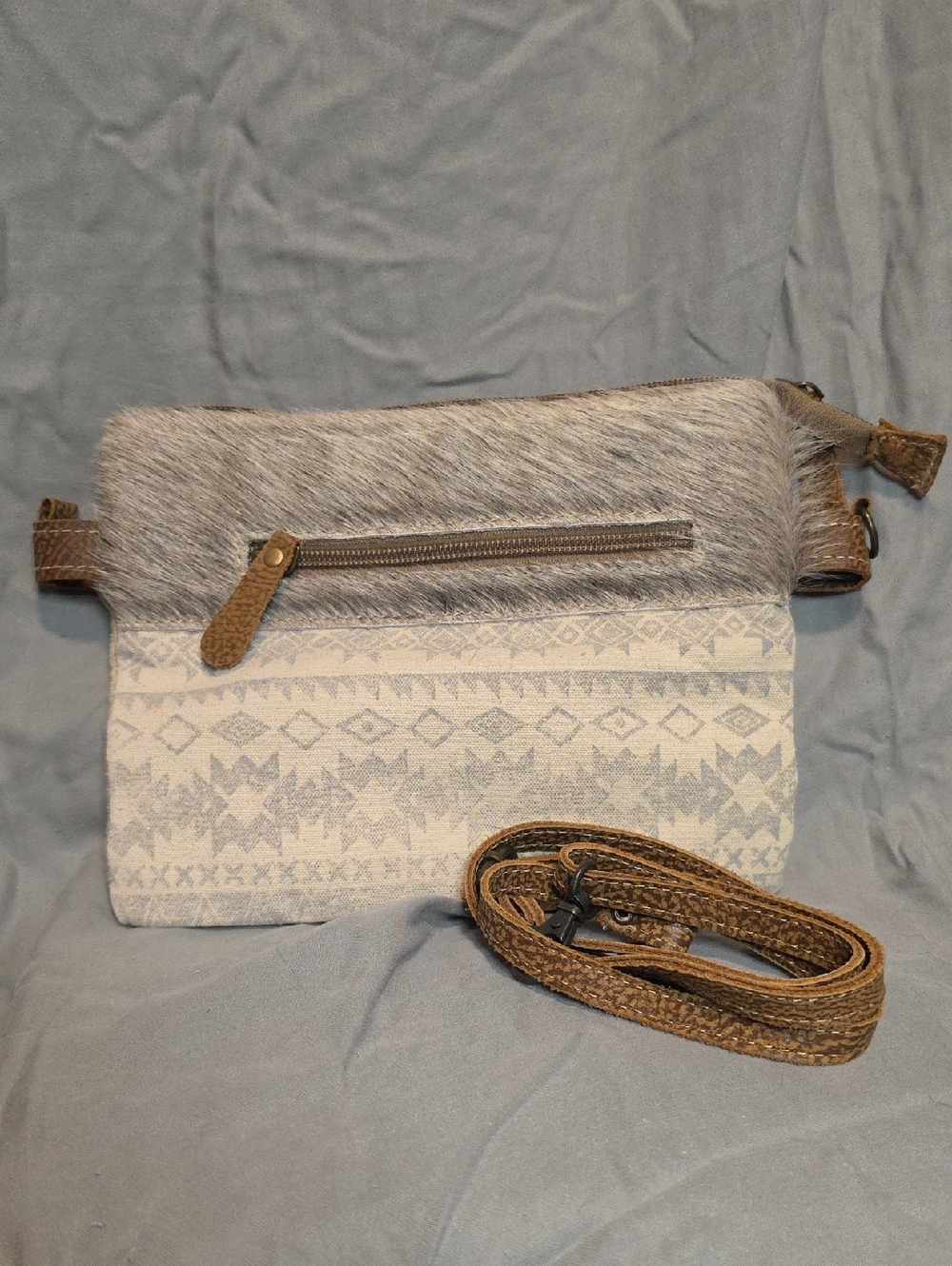 Myra Bag Fur-Trim Crossbody Bag with Patterned Canvas